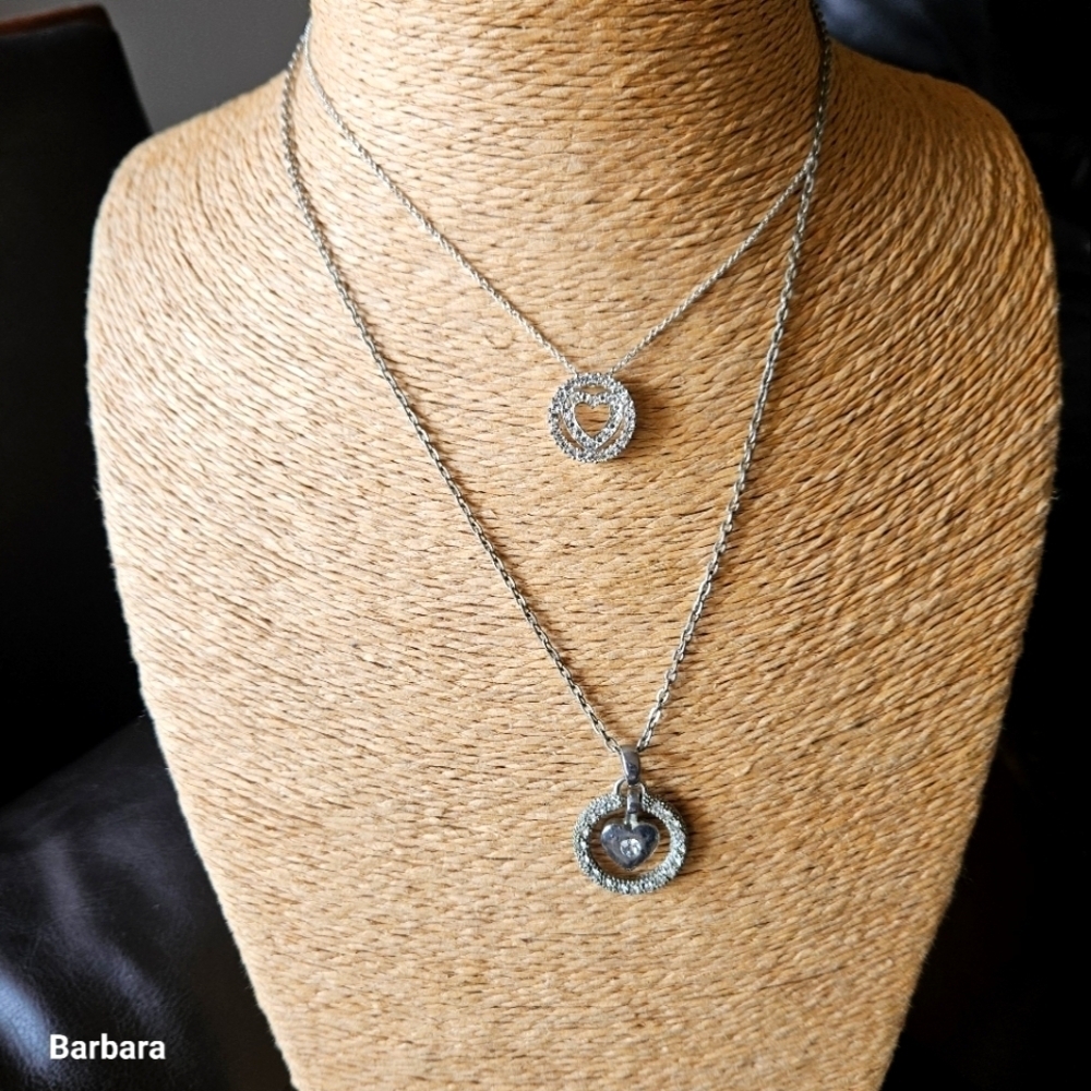 Vintage 2 Crystal Heart Pendant Necklaces